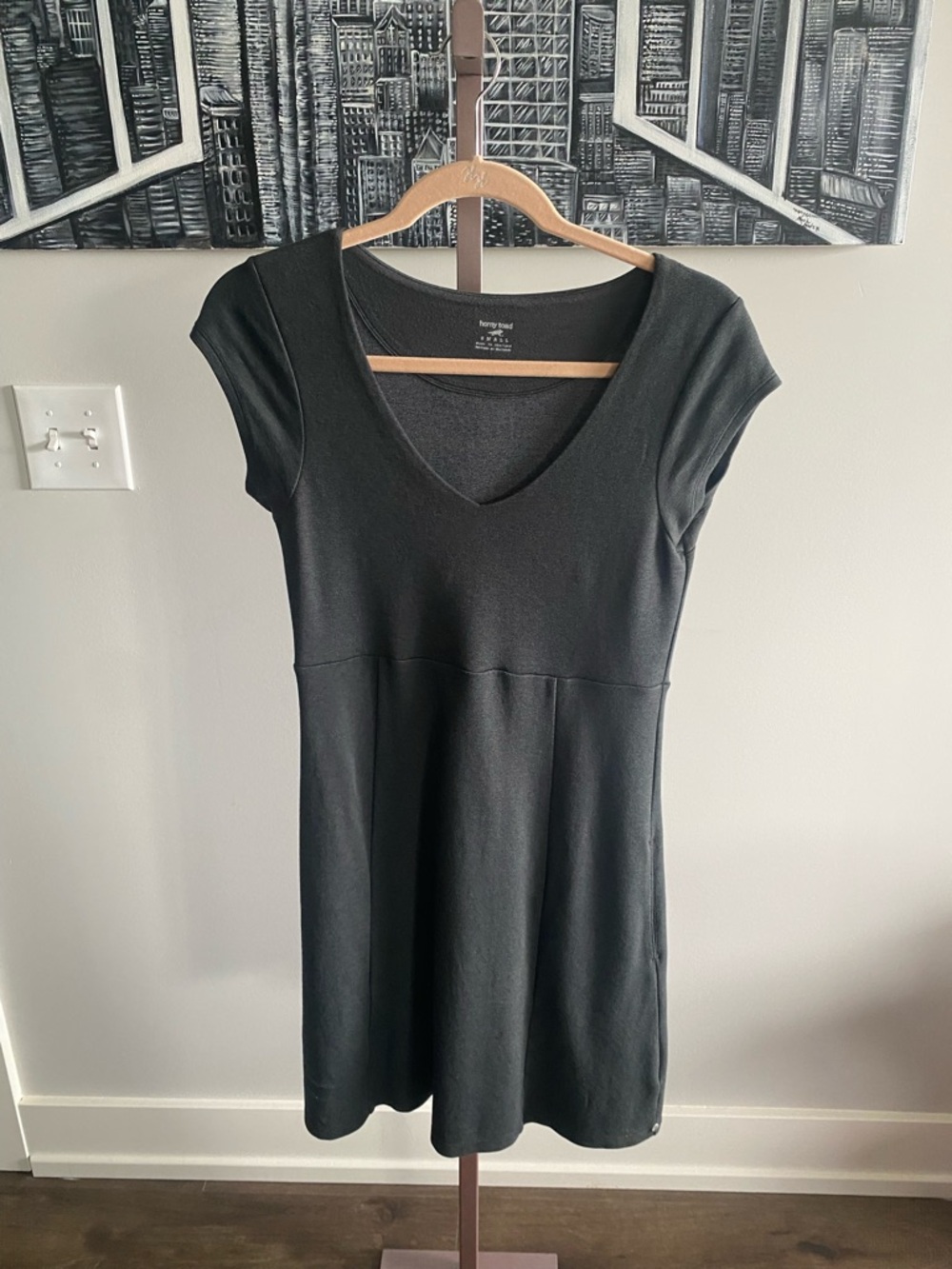 Horny Toad & Co Dark Grey V-Neck Fit & Flare Organic Cotton Dress Small